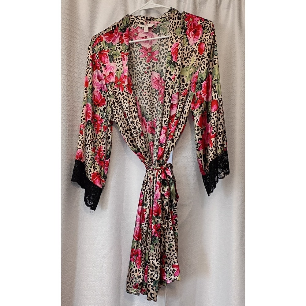 Secret Treasures Women's Sexy Sz Large Floral‎ Animal Print Satin Belted Robe